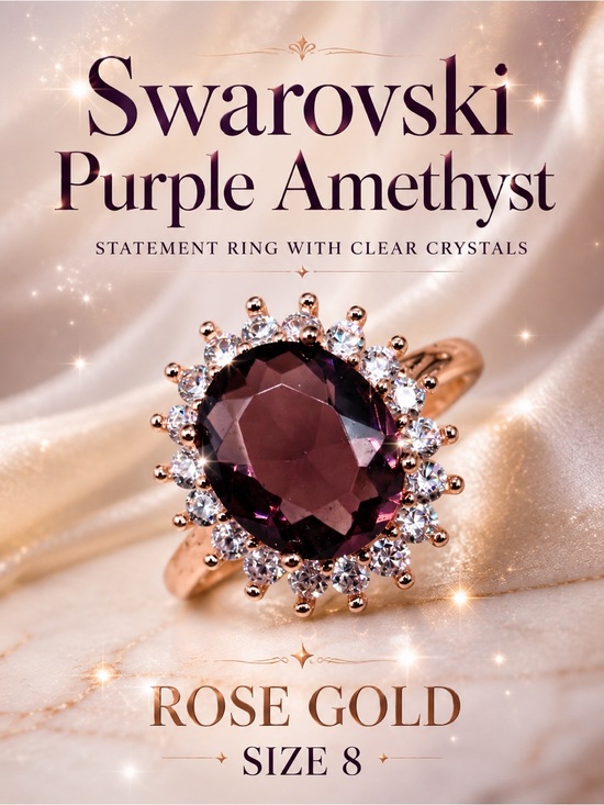 Swarovski Jewelry - Swarovski Rose Gold Statement Ring with Purple Amethyst & Clear Crystals Size 8
